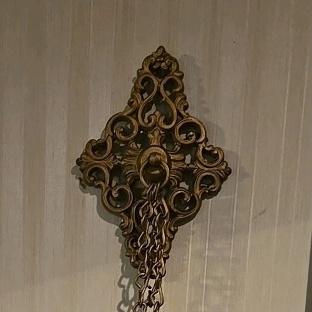 Wall Mount - Ornate Medallion and Chains - Gold Tone for a 3 Candle Sconce